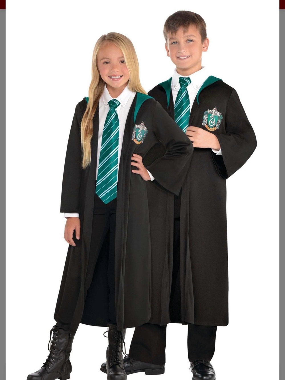 Official Harry Potter Kids Slytherin Wizard Robe Costume in Black and Green